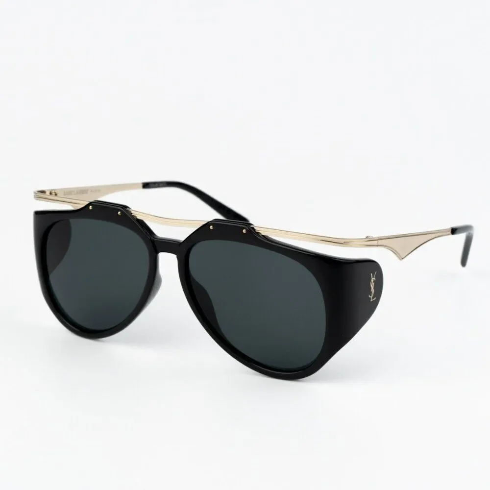 NEW Saint Laurent SLM137 AMELIA 001 Black Gold Grey Unisex Sunglasses